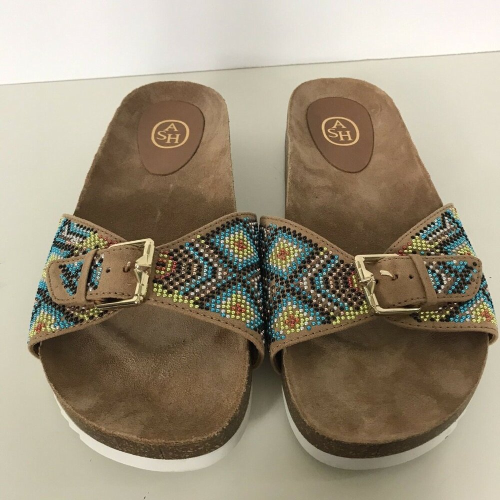 Ash Womens Slide Sandal 40 EU/ 10M US Buckle Studded Aztec Print Adjustable
